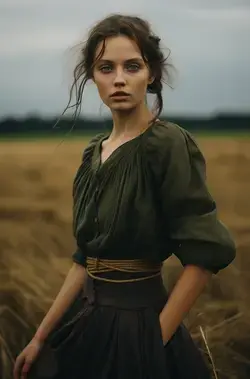 a girl in medieval dress stands