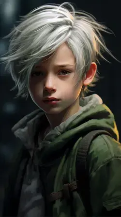 Cute boy with white hair | shy boy | timid boy | young boy | boy portrait | digital art | AI art
