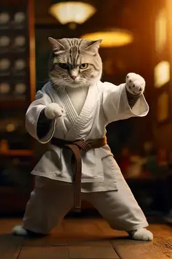 Adorable karate cat in action