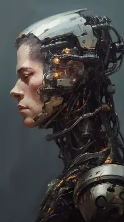 a digital painting of a woman with a robot head