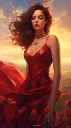 a painting of a woman in a red dress