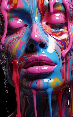 a close up of a woman's face with colorful paint on it