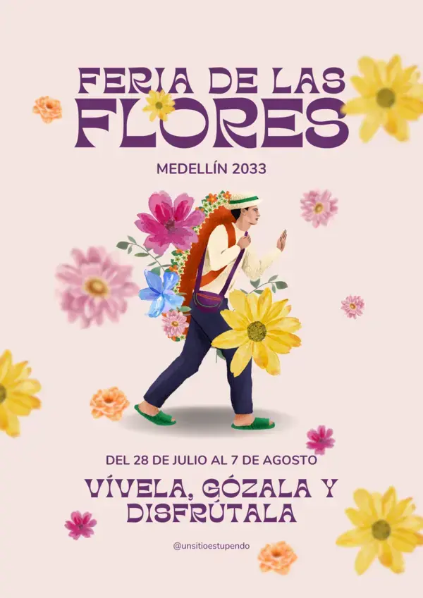 Afiche feria de las flores Moderno Crema