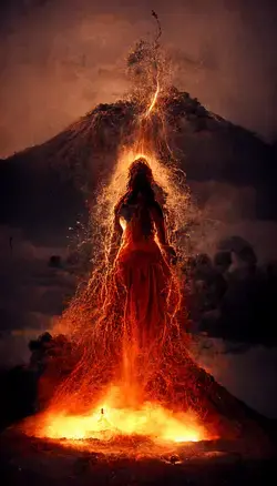Volcano goddess erupting
