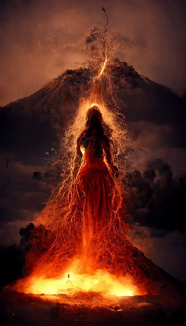 Volcano goddess erupting