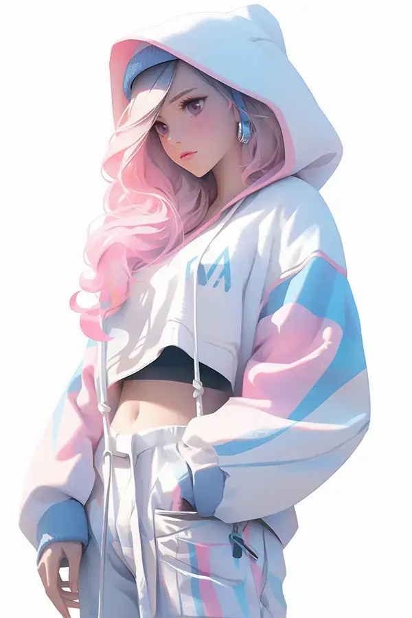 Anime in Pink and Blue Hip Hop Style Fashion Kawaii Art