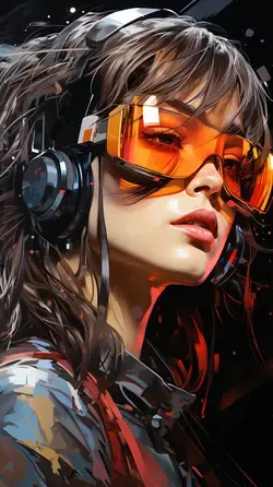 a woman with headphones and a pair of glasses