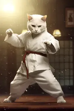 Karate cat in white attire