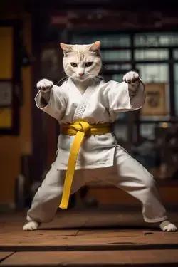 Martial arts white cat