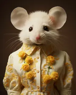 A mouse in a floral dress