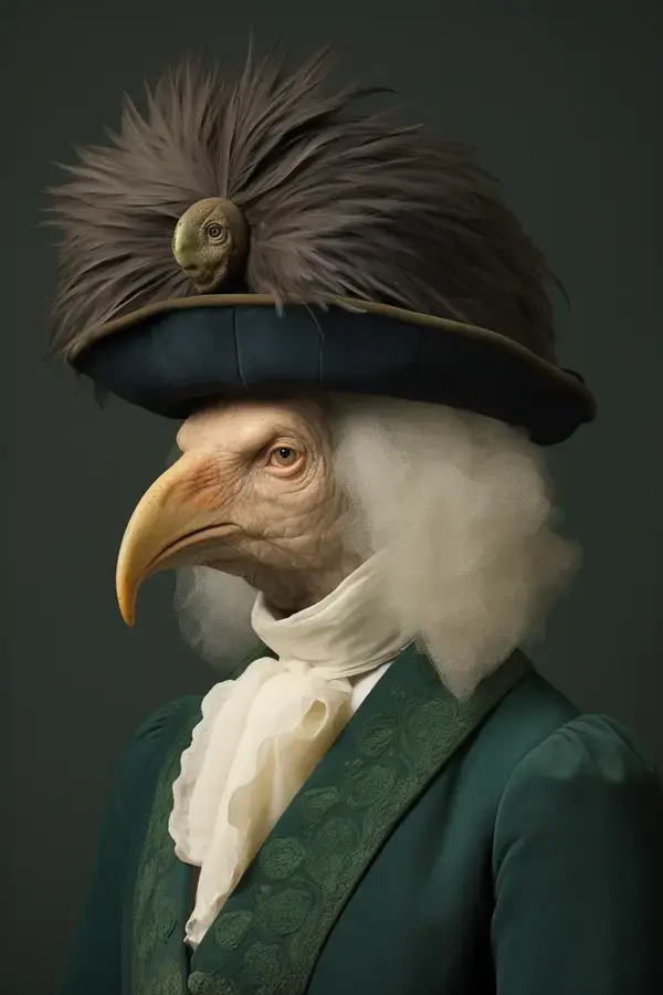 a close up of a bird wearing a hat