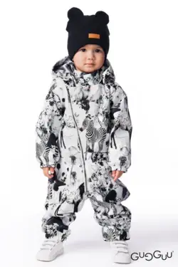 Midseason outwear outfit for kids: Black and white baby animal print pattern outwear overall ☀️