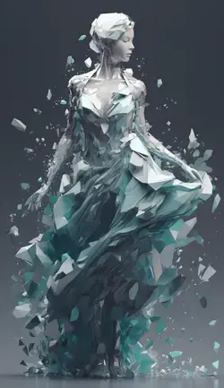a woman in a dress made of broken glass