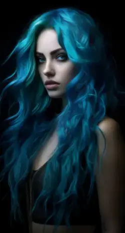 Blue-Haired Temptress: An HD Digital Art of a Hot Brunette Girl with Striking Blue Hair