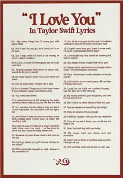 "i love you" in taylor swift lyrics poster