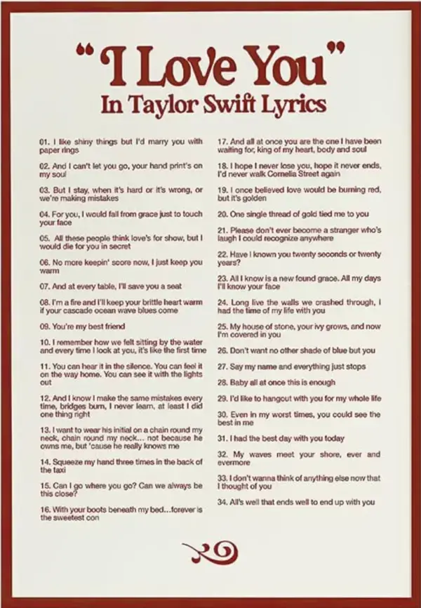 "i love you" in taylor swift lyrics poster