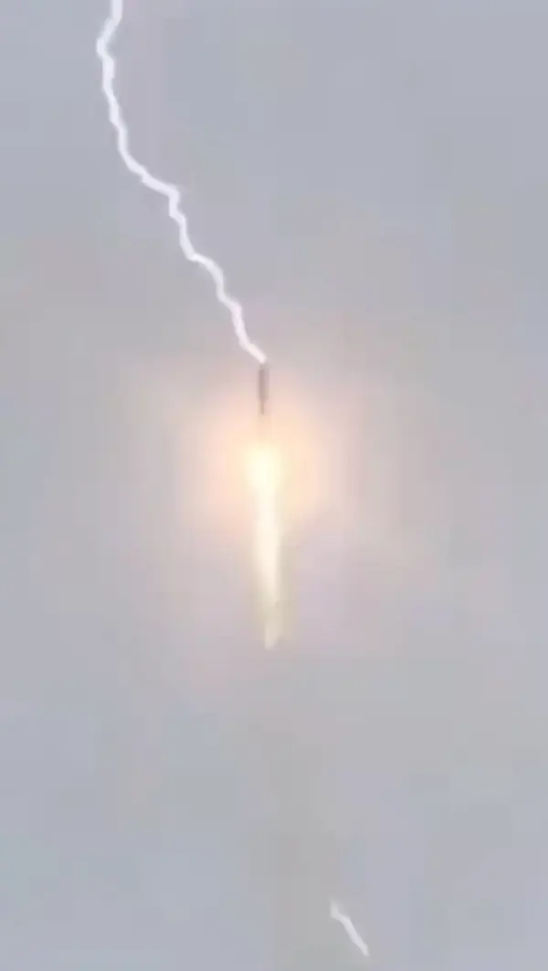 Rocket gets struck by lightning during launch. Soyuz Russian Rocket