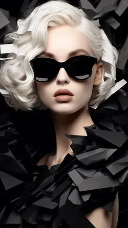 a woman with white hair wearing black sunglasses