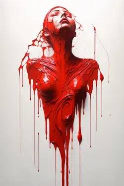 woman in red paint dripping across the shape of a female high detail oil paint custom paint