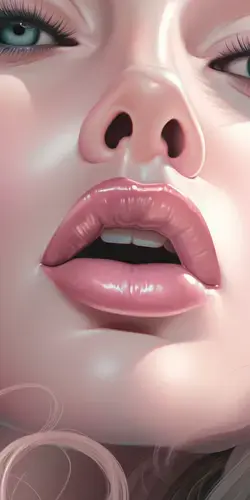 a close up of a woman's face with pink lips