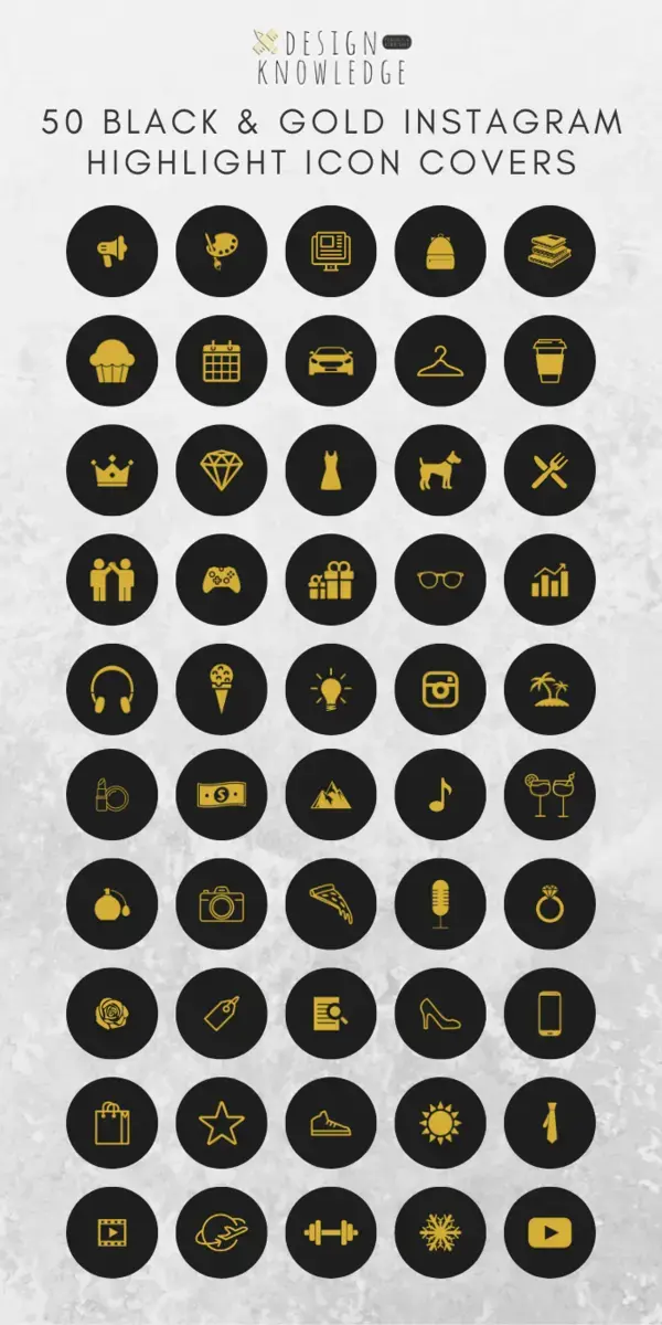 50 Instagram Story Highlight Icon Covers - Black & Gold | Instagram Story Highlight Icons