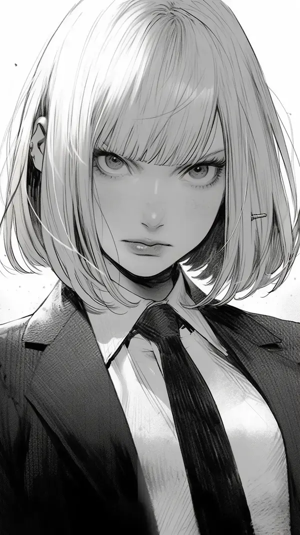 a drawing of a woman in a suit and tie
