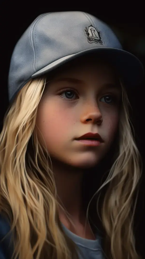 Digital art | AI art | girl portrait | cute girl with blond hair wearing a baseball cap | girl face