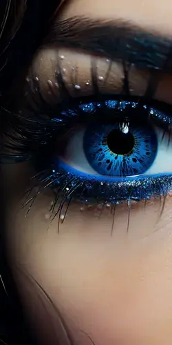 a close up of a woman's blue eye