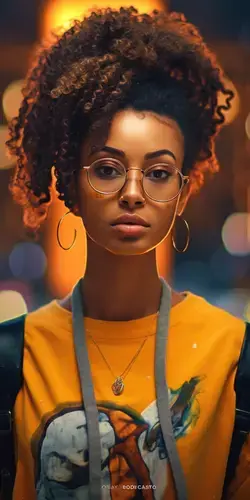 a woman with glasses and a yellow shirt