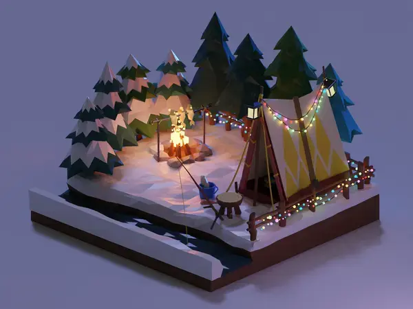 Winter Camping Low Poly/ Зимний кэмпинг лоу поли