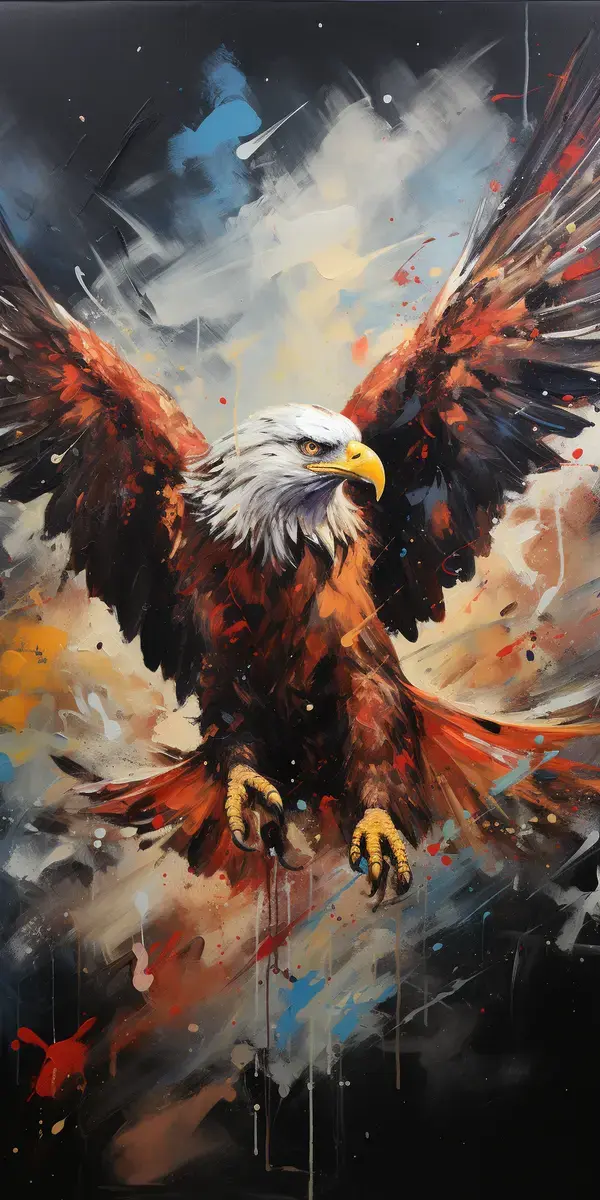 a painting of an eagle flying in the sky