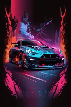 Neon-lit Nissan GTR Nismo artwork V1