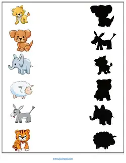 Free printable animals worksheet - Silhouette match