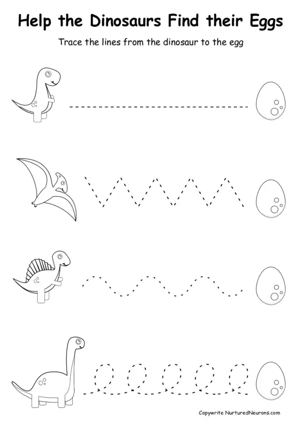 Dinosaur Trace the line printables (Free worksheets) - Nurtured Neurons