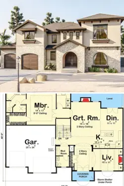 4-Bedroom Two-Story Adobe Home (Floor Plan)