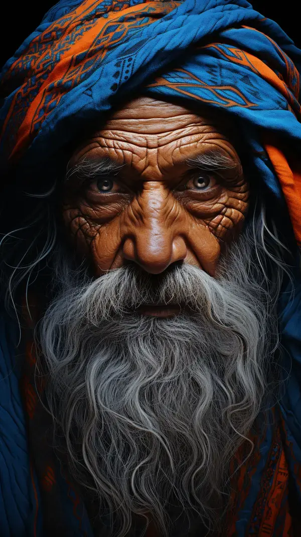 a close up of a man with a long beard