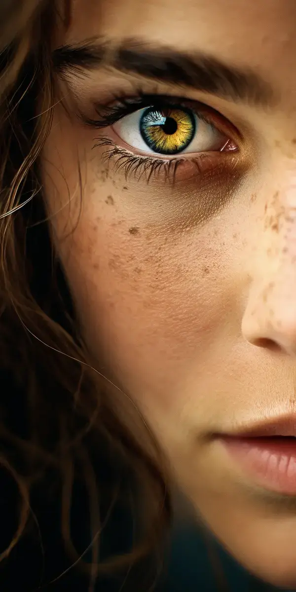 Portrait of a beautiful girl close-up, half face, eye close-up