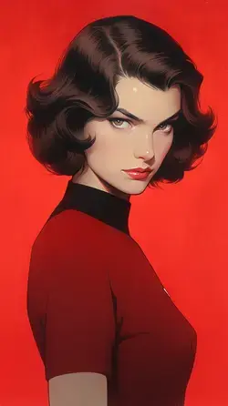 a painting of a woman in a red shirt