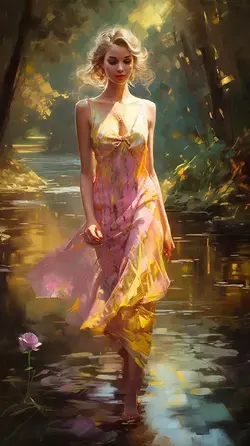 a painting of a woman in a pink dress