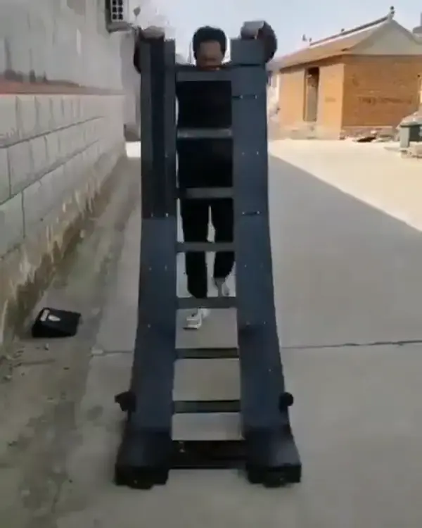 Foldable ladder collapses into a small footprint size.