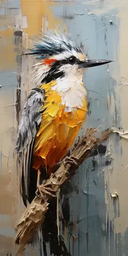 a painting of a bird sitting on a branch