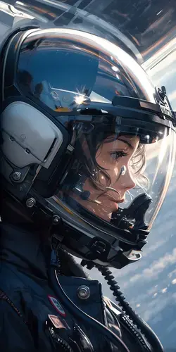 a woman in a space suit is looking out the window of a plane