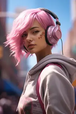 Urban Art Unleashed: Hyper-Realistic Girl with Pink Hair