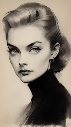 a black and white drawing of a woman