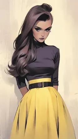 a drawing of a woman in a yellow skirt