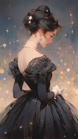 a painting of a woman in a black dress