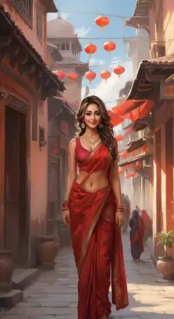 AI Art of Latina Girl in Red Saree: A Celebration of Feminine Strength and Beauty
