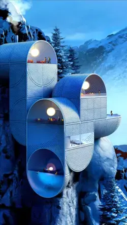 Mountain Lodge: A conceptual design of a small resort situated at a rocky ledge by ANTIREALITY