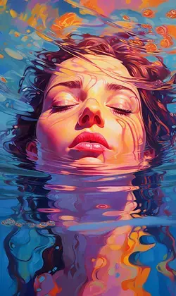 a painting of a woman floating in the water