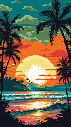 Stunning iPhone Wallpaper - Serene Beach Sunrise with Palm Trees - ImagineBoards